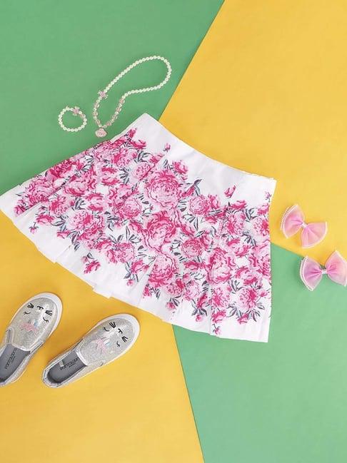 pantaloons junior pink & white cotton floral print skirt