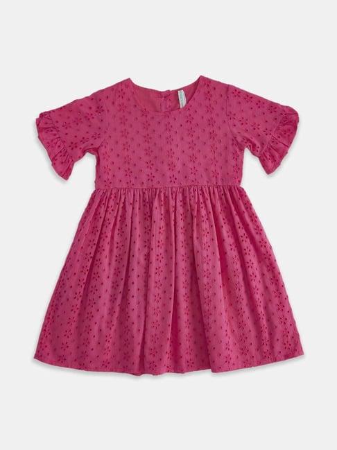 pantaloons junior pink cotton embroidered dress