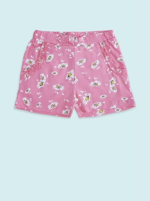 pantaloons junior pink cotton floral print shorts
