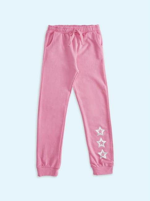 pantaloons junior pink cotton printed trackpants