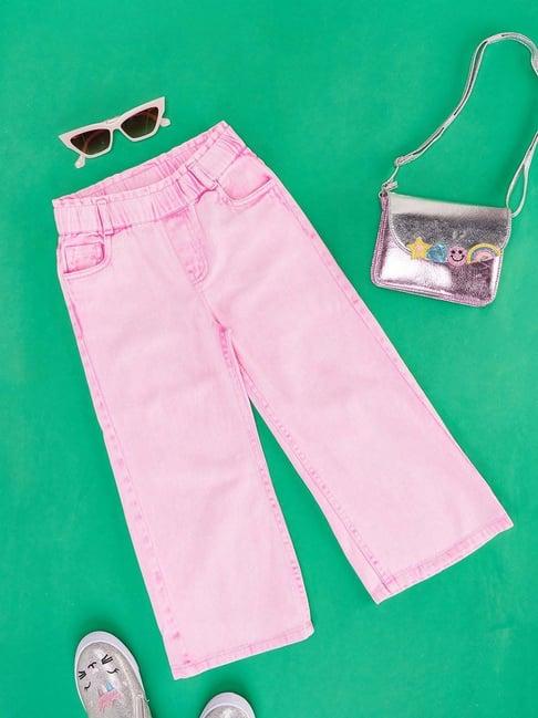 pantaloons junior pink cotton regular fit jeans