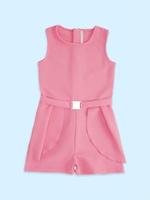 pantaloons junior pink cotton regular fit jumpsuit