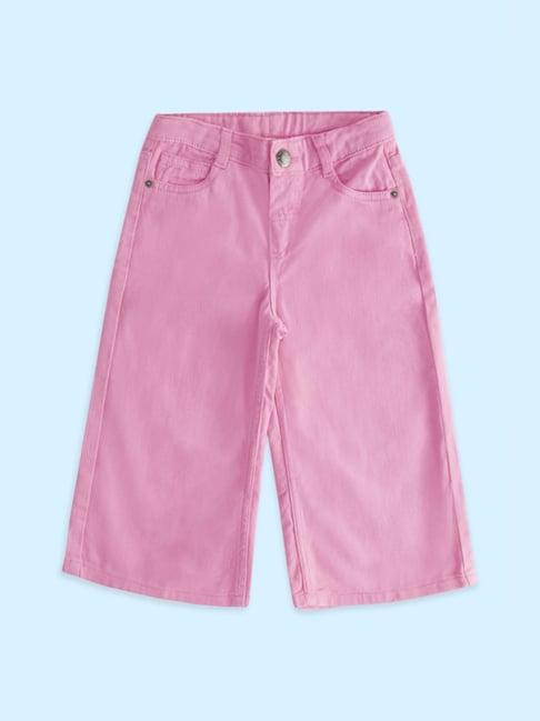 pantaloons junior pink cotton regular fit trousers