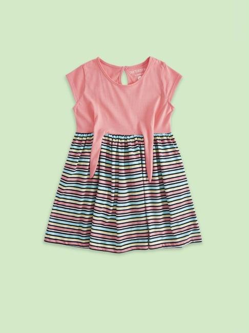 pantaloons junior pink cotton striped dress