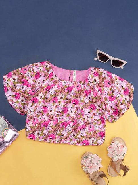 pantaloons junior pink floral print top