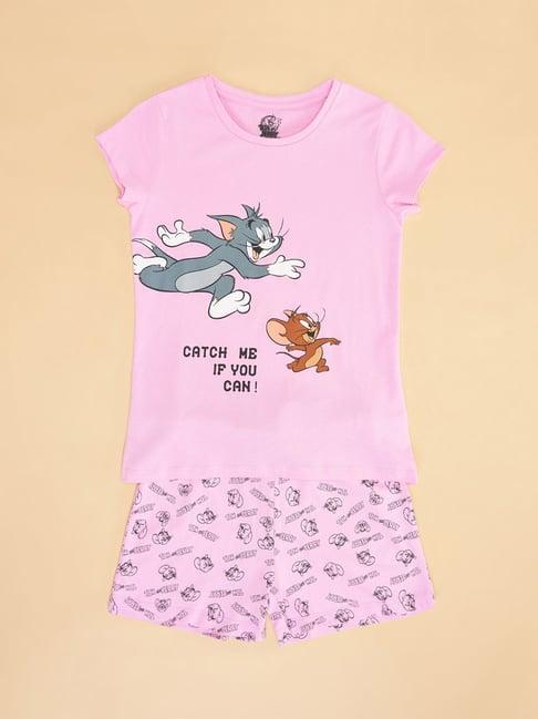 pantaloons junior pink printed t-shirt with shorts