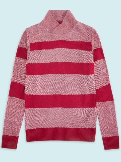 pantaloons junior pink striped full sleeves sweater