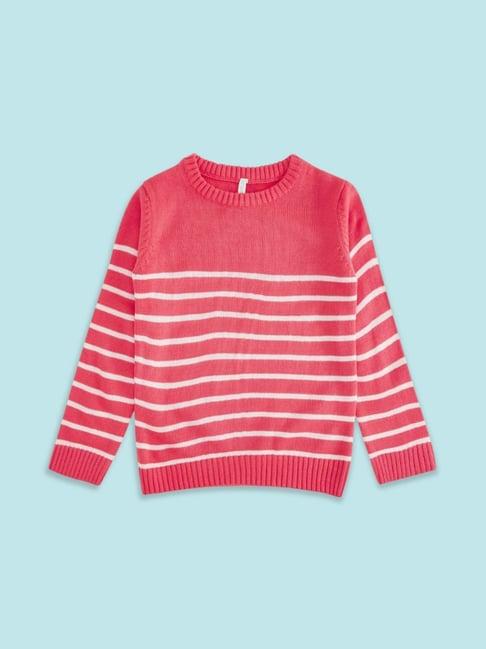 pantaloons junior pink striped full sleeves sweater