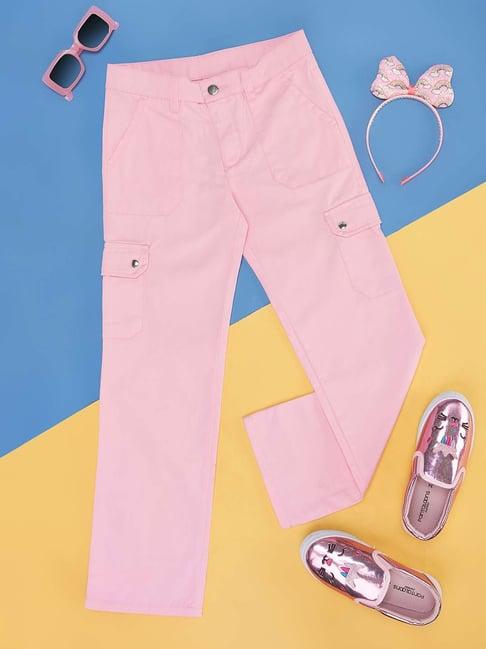pantaloons junior prism pink cotton regular fit trousers