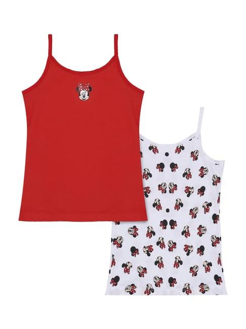 pantaloons junior red & white cotton printed camisoles - pack of 2