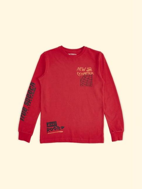 pantaloons junior red cotton printed full sleeves t-shirt