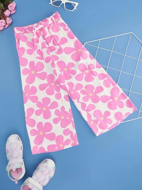 pantaloons junior sachet pink & white floral print palazzo