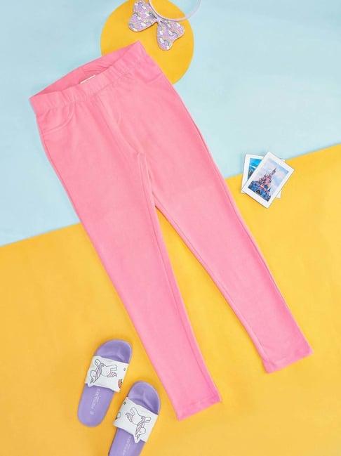 pantaloons junior sachet pink cotton printed leggings