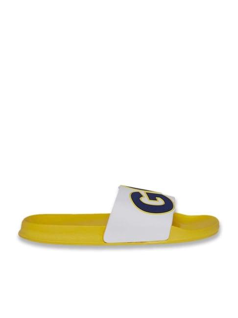 pantaloons junior white & yellow casual slides