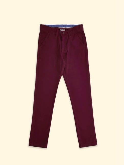 pantaloons junior wine cotton regular fit trousers