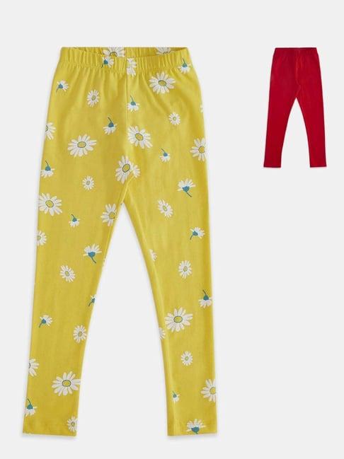 pantaloons junior yellow & red floral print leggings