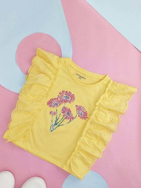 pantaloons junior yellow cotton embellished top