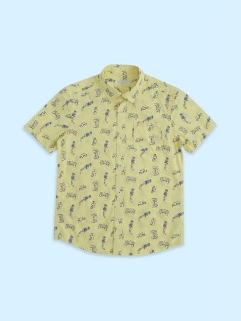 pantaloons junior yellow cotton printed shirt