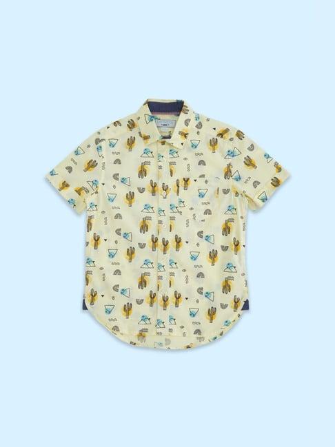 pantaloons junior yellow cotton printed shirt