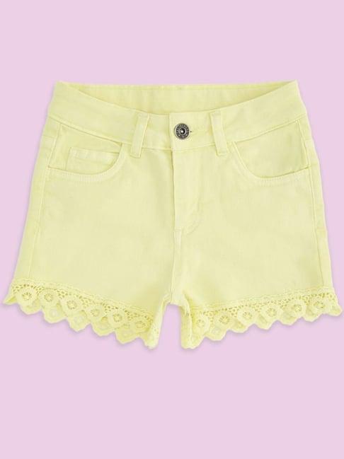 pantaloons junior yellow cotton regular fit shorts