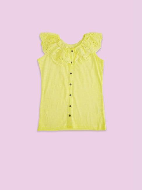 pantaloons junior yellow cotton regular fit top