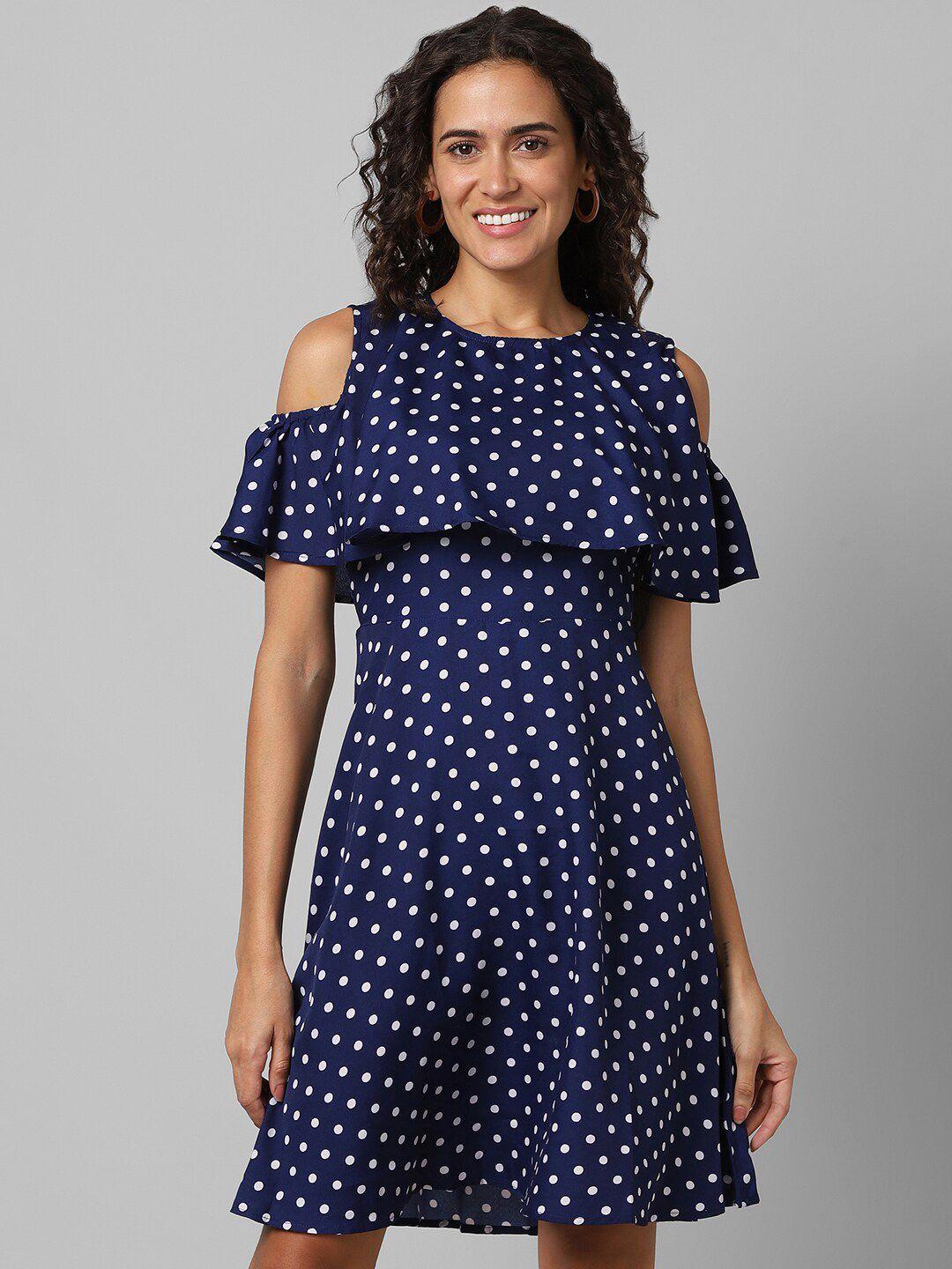pantaloons polka dot printed cold-shoulder shoulder fit & flare dress