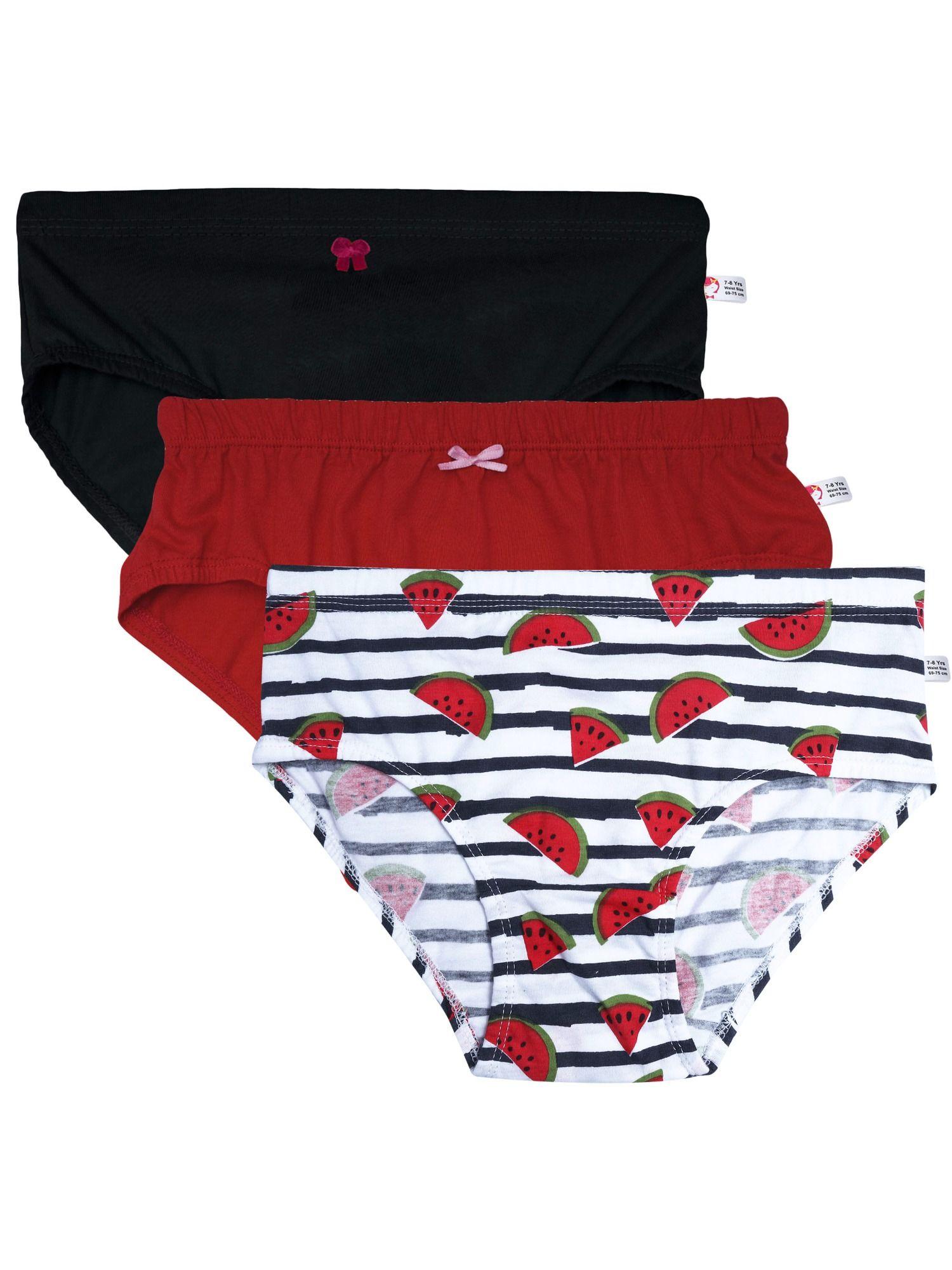 panties for girls 1 watermelon red print and 2 solids (pack of 3)