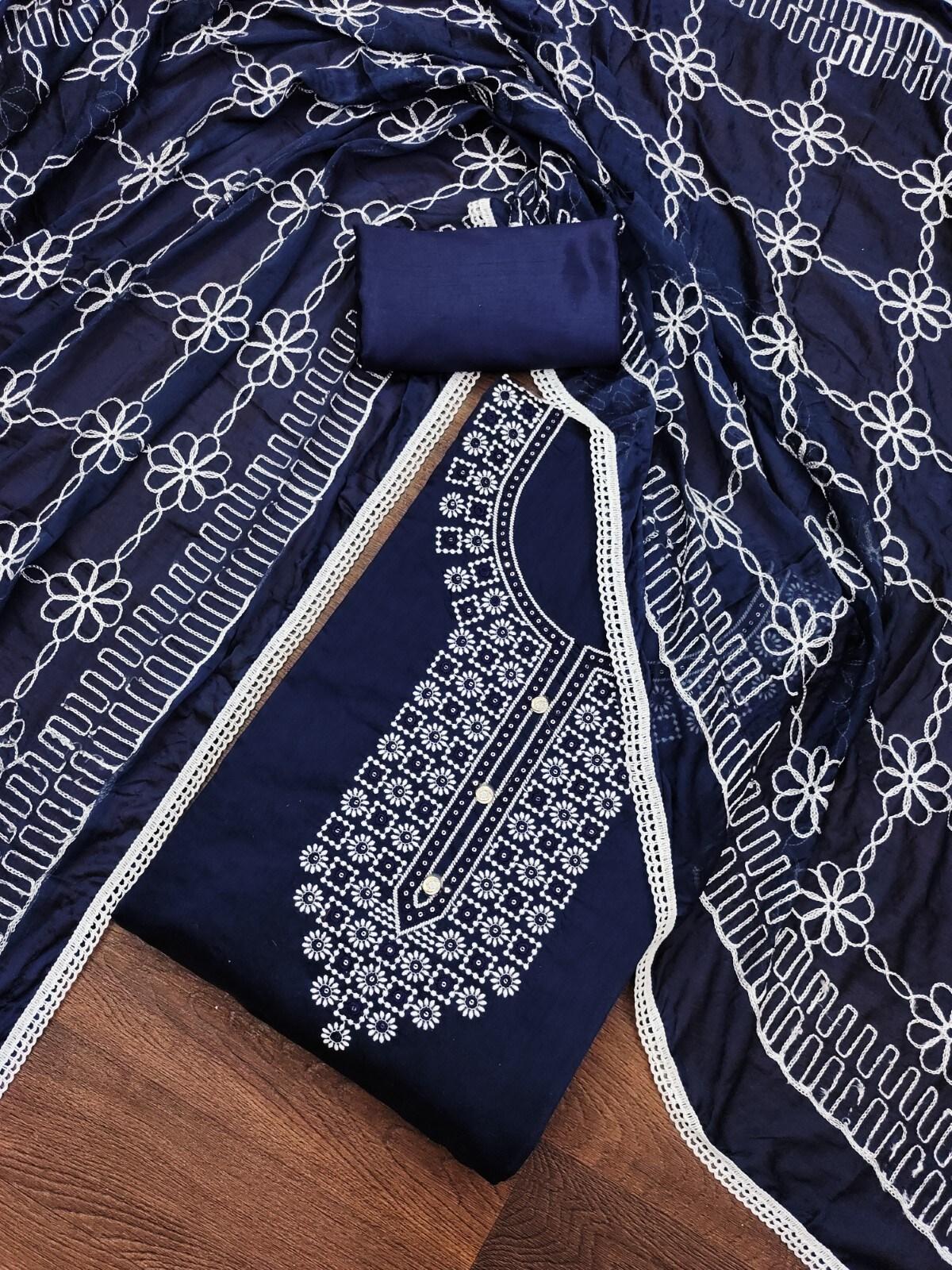 panzora blue embellished art silk unstitched dress material