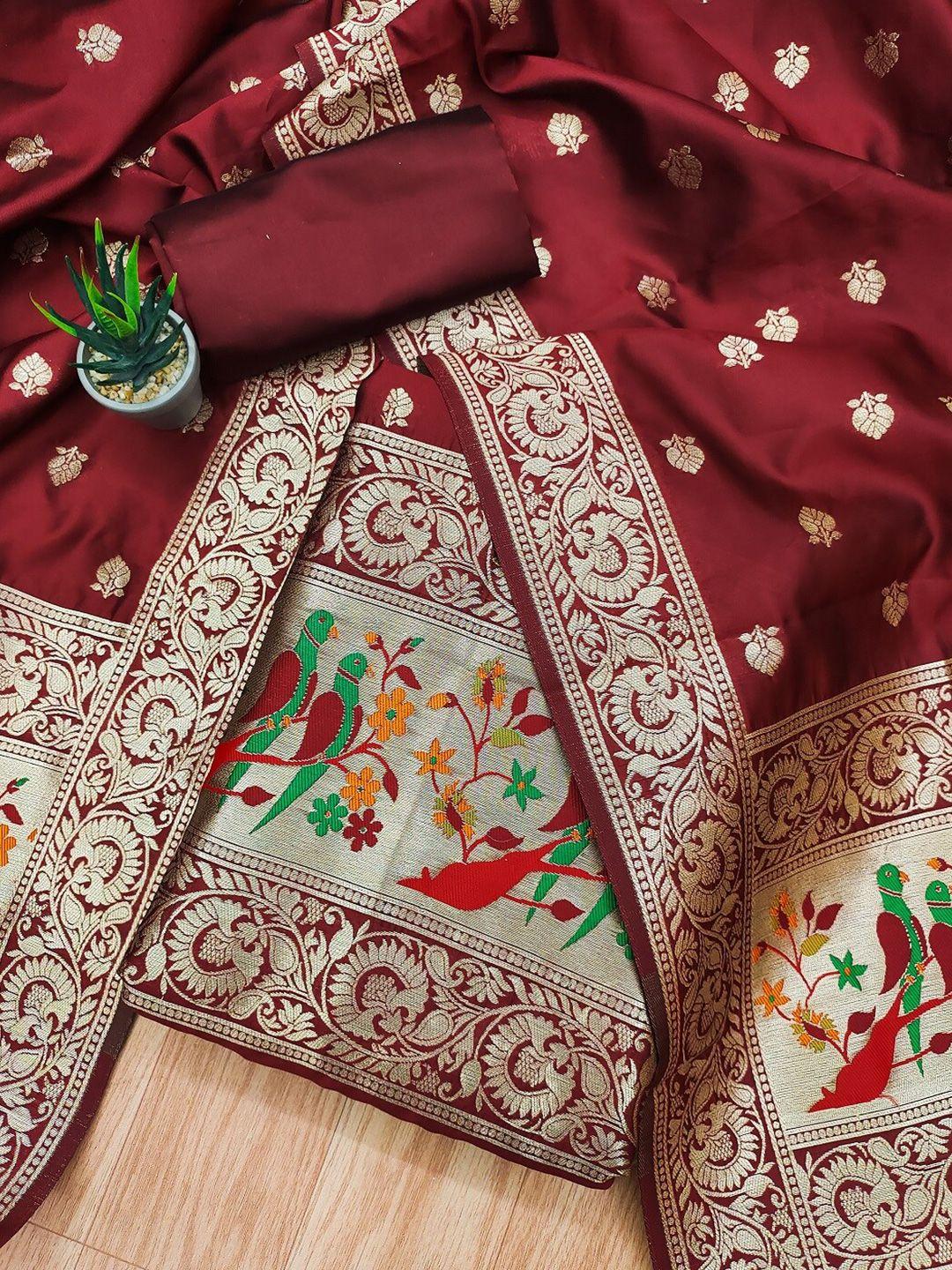 panzora maroon unstitched dress material