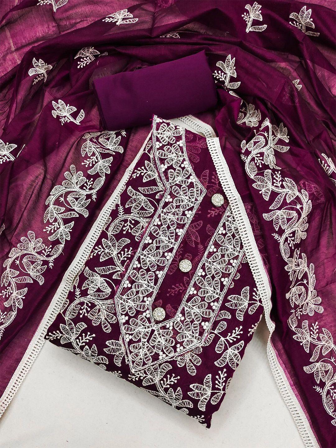 panzora purple embroidered art silk unstitched dress material