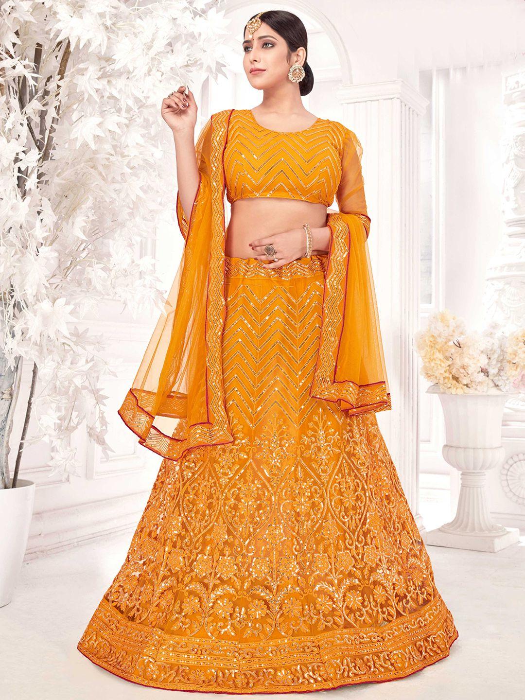 panzora embroidered sequined semi-stitched lehenga & blouse with dupatta