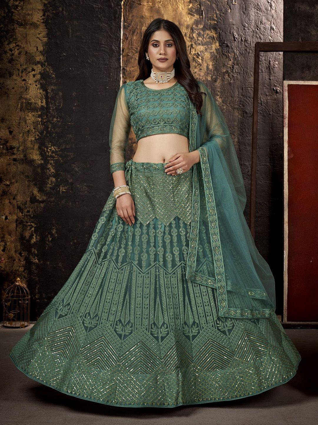 panzora embroidered sequinned semi stitched lehenga & blouse with dupatta