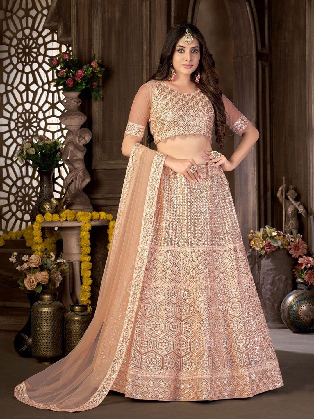 panzora embroidered sequinned semi-stitched lehenga & blouse with dupatta