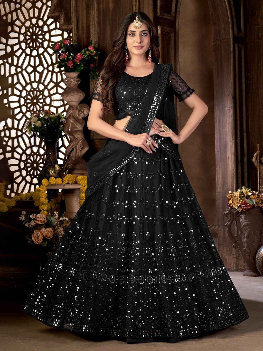 panzora embroidered sequinned semi-stitched lehenga & blouse with dupatta