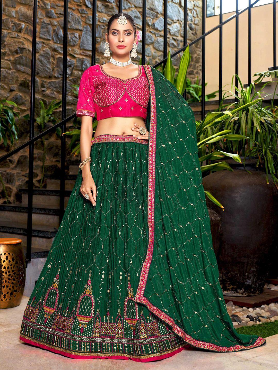 panzora embroidered sequinned semi-stitched lehenga & blouse with dupatta