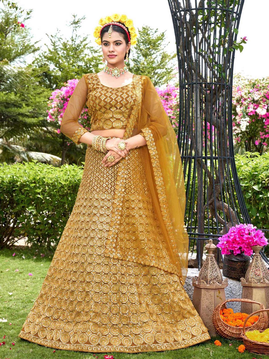 panzora embroidered sequinned semi-stitched lehenga & blouse with dupatta