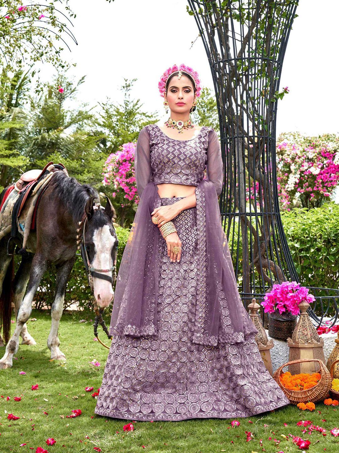 panzora embroidered sequinned semi-stitched lehenga & blouse with dupatta