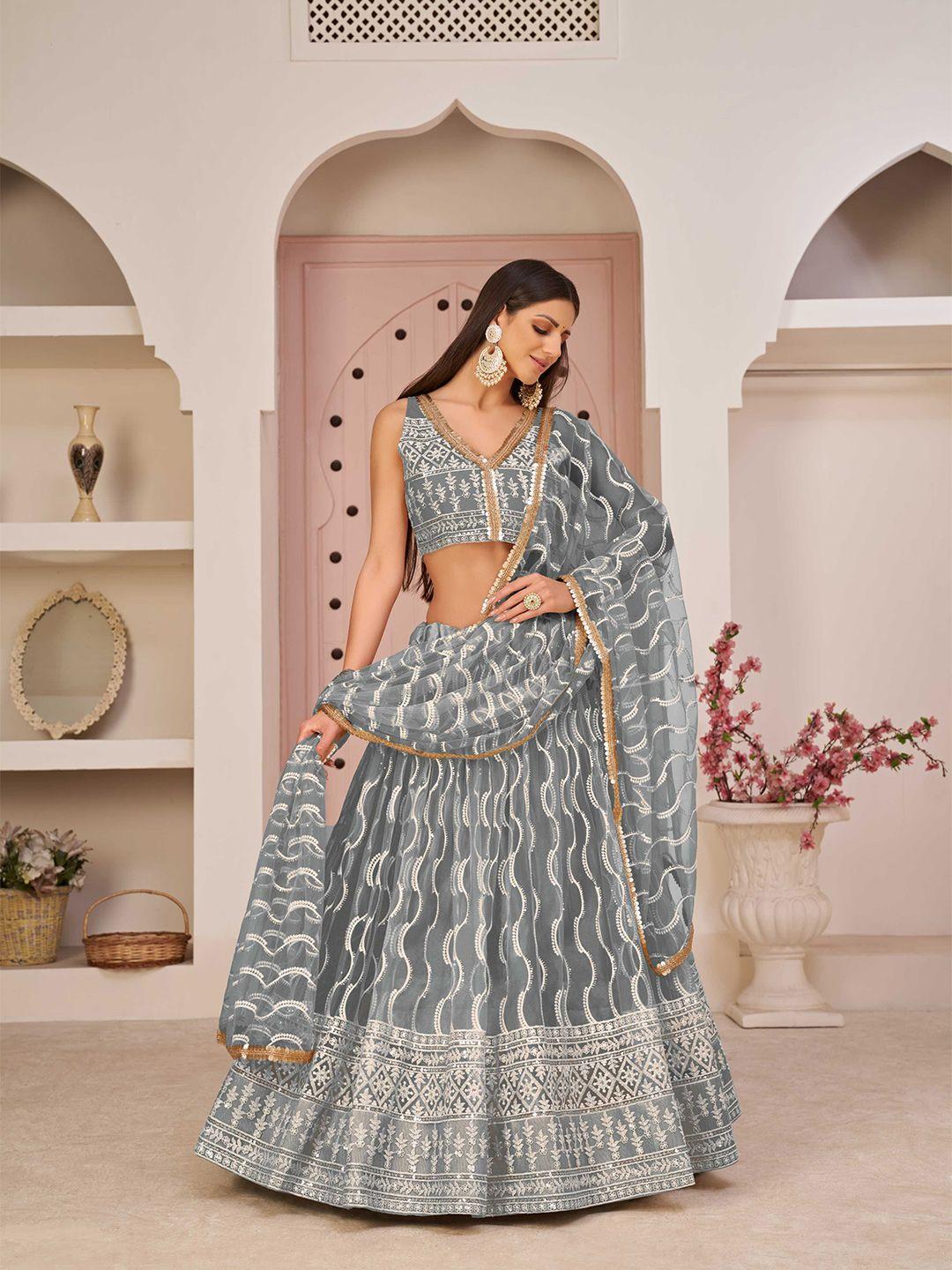 panzora embroidered sequinned semi-stitched lehenga & blouse with dupatta
