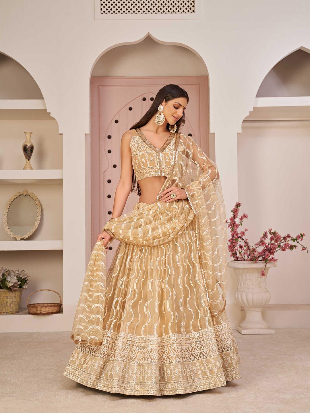 panzora embroidered sequinned semi-stitched lehenga & blouse with dupatta