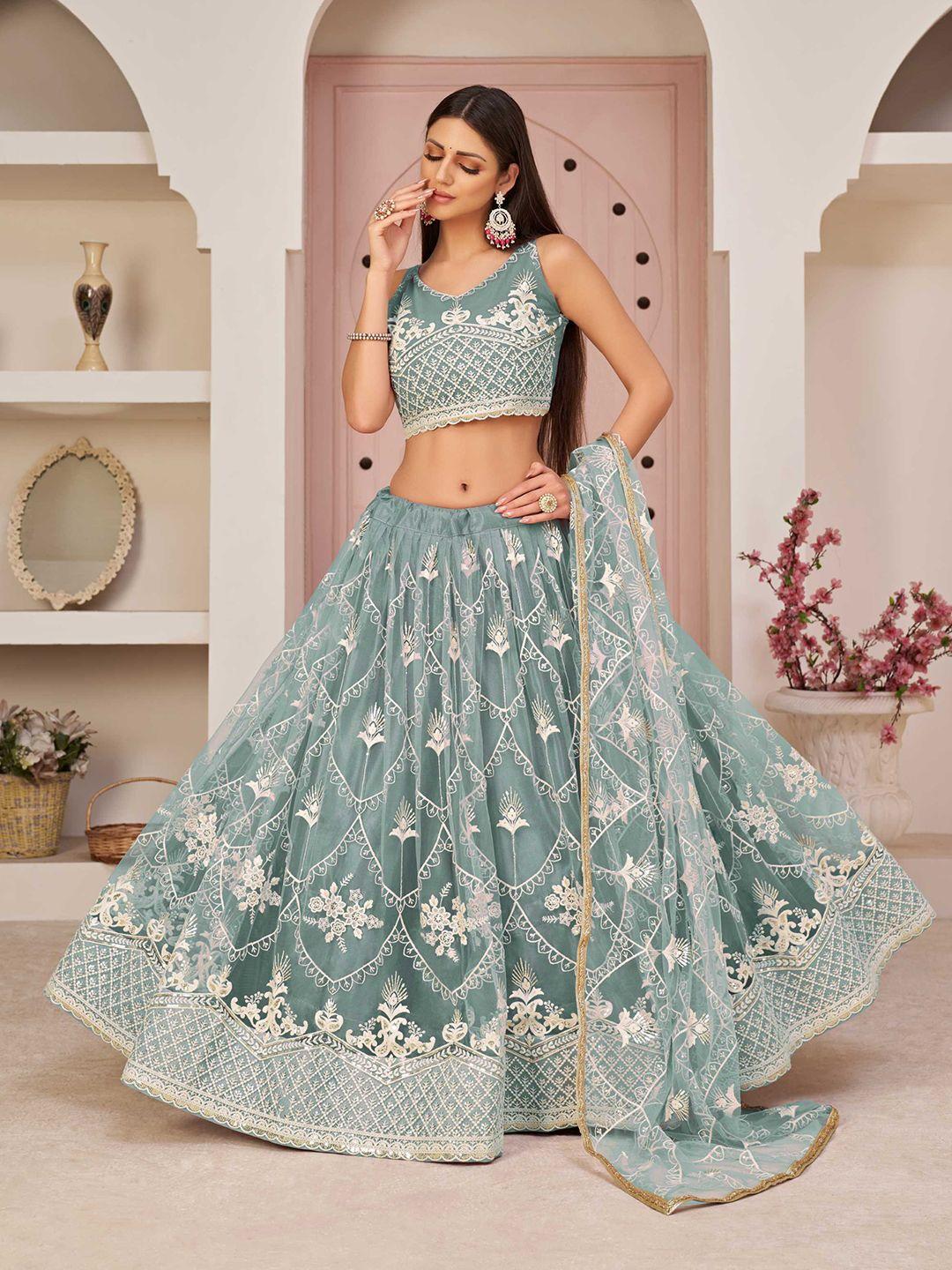 panzora embroidered sequinned semi-stitched lehenga & blouse with dupatta