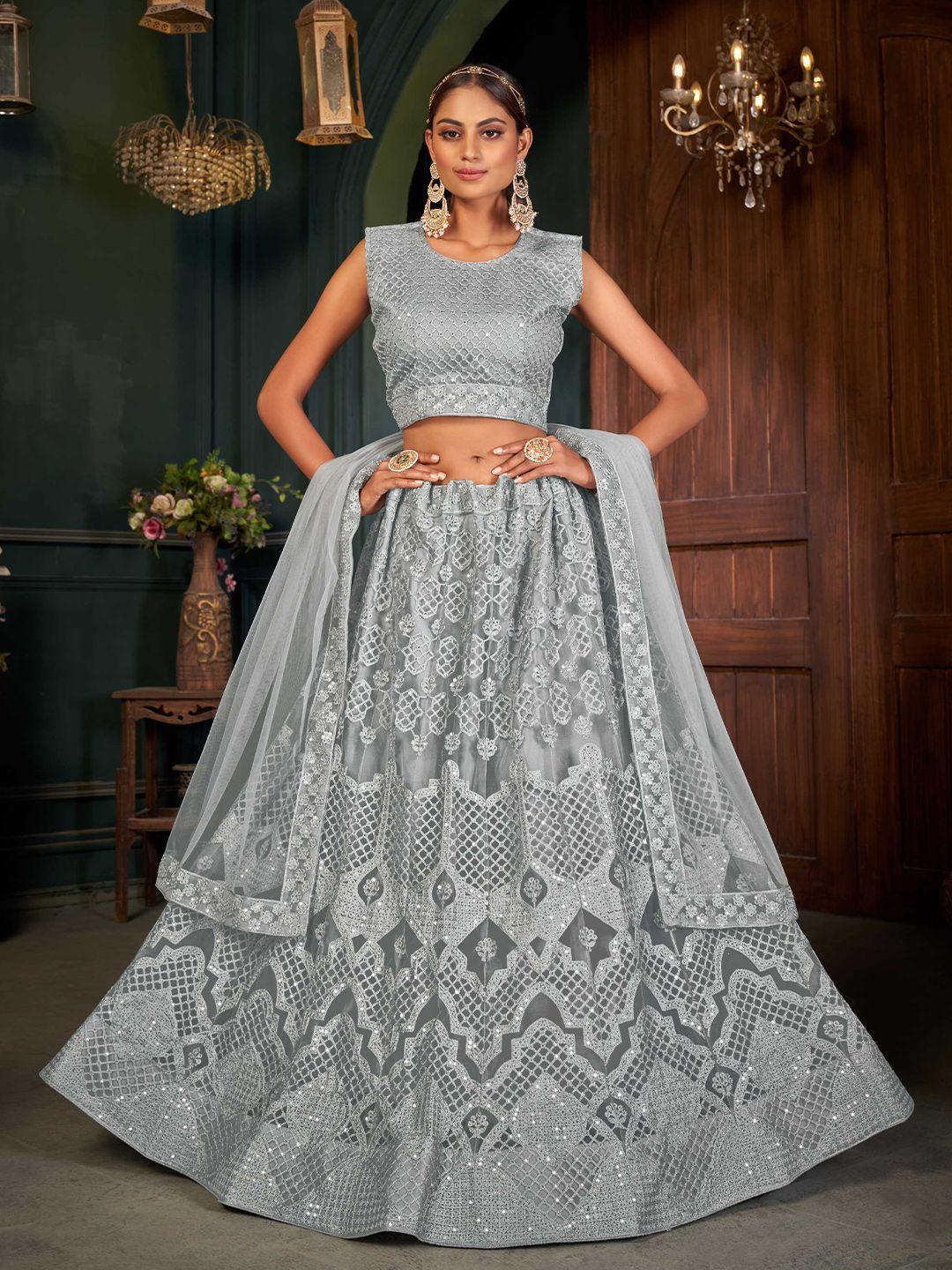 panzora embroidered thread work semi-stitched lehenga & blouse with dupatta