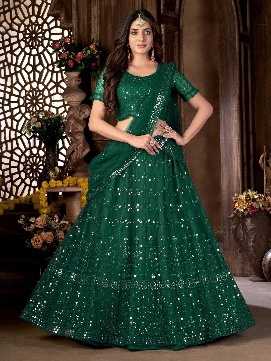 panzora floral embroidered sequined semi-stitched lehenga & blouse with dupatta