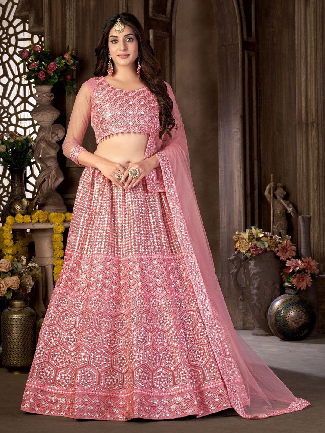 panzora floral embroidered sequined semi-stitched lehenga & blouse with dupatta