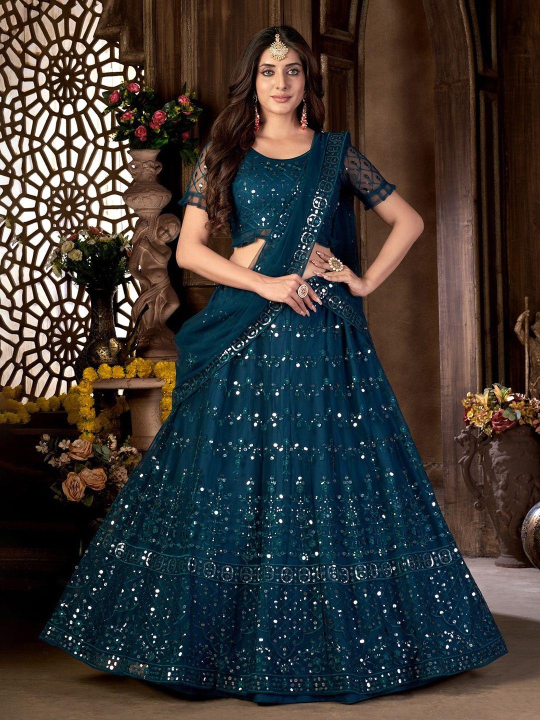 panzora floral embroidered sequined semi-stitched lehenga & blouse with dupatta