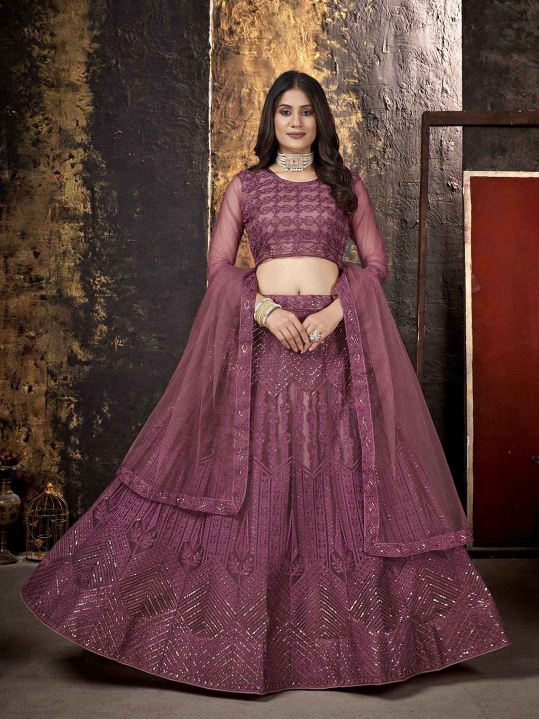 panzora floral embroidered sequined semi-stitched lehenga & blouse with dupatta