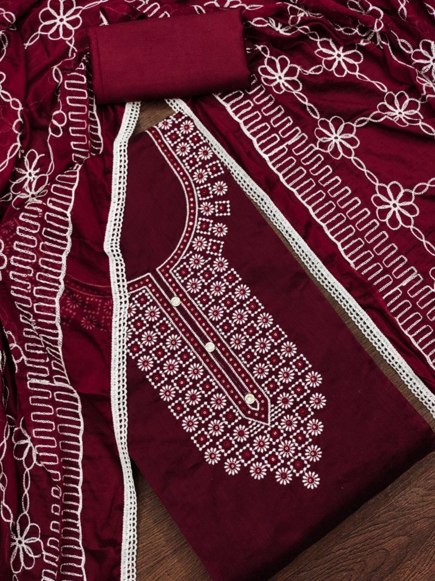 panzora maroon embellished art silk unstitched dress material