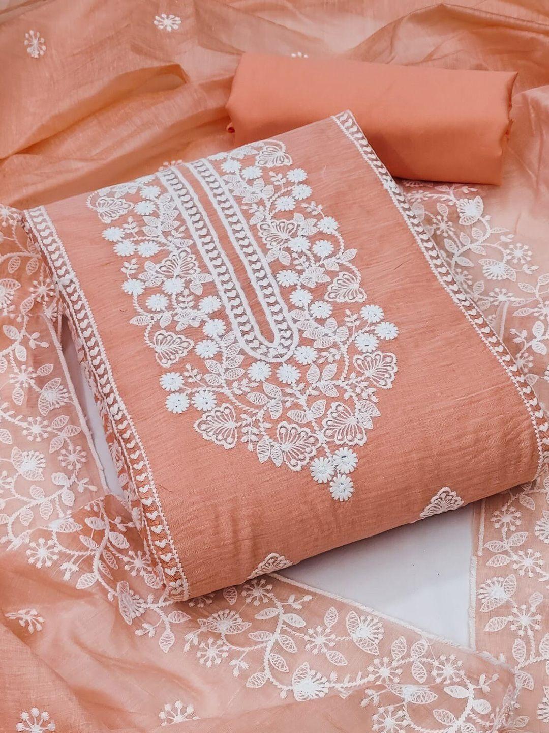 panzora orange embroidered art silk unstitched dress material