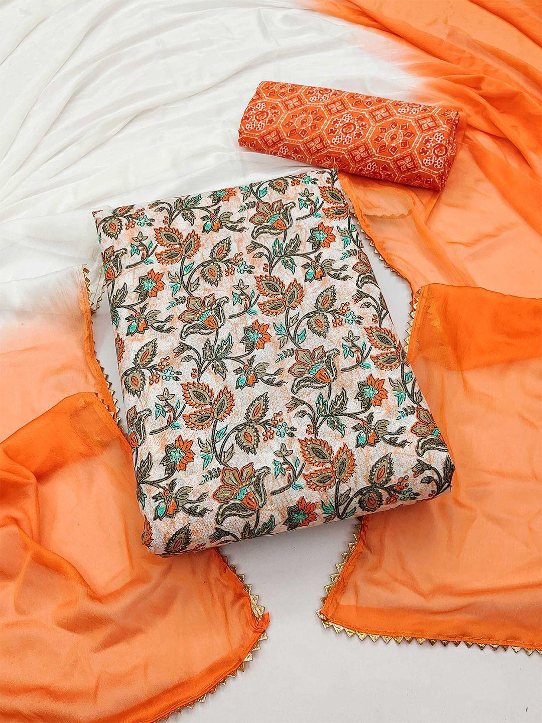 panzora orange printed unstitched dress material