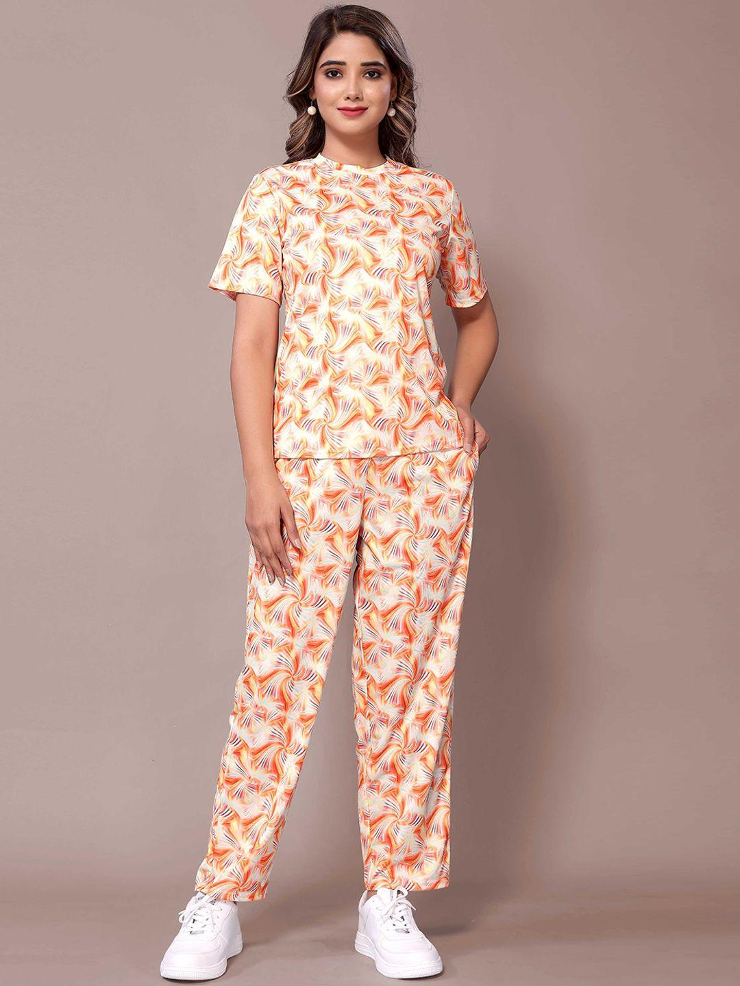 panzora printed round neck top with trousers