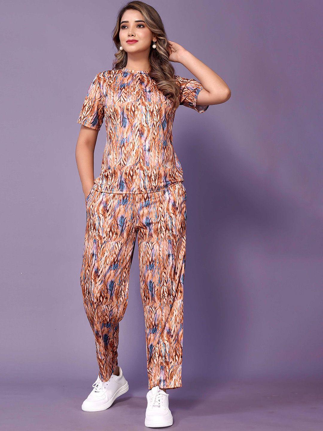 panzora printed round neck top with trousers